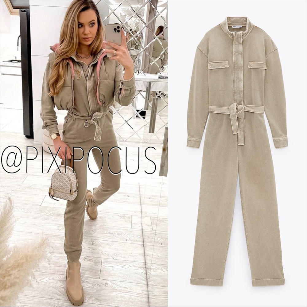 ZARA WASHED EFFECT LONG JUMPSUIT 100% COTTON